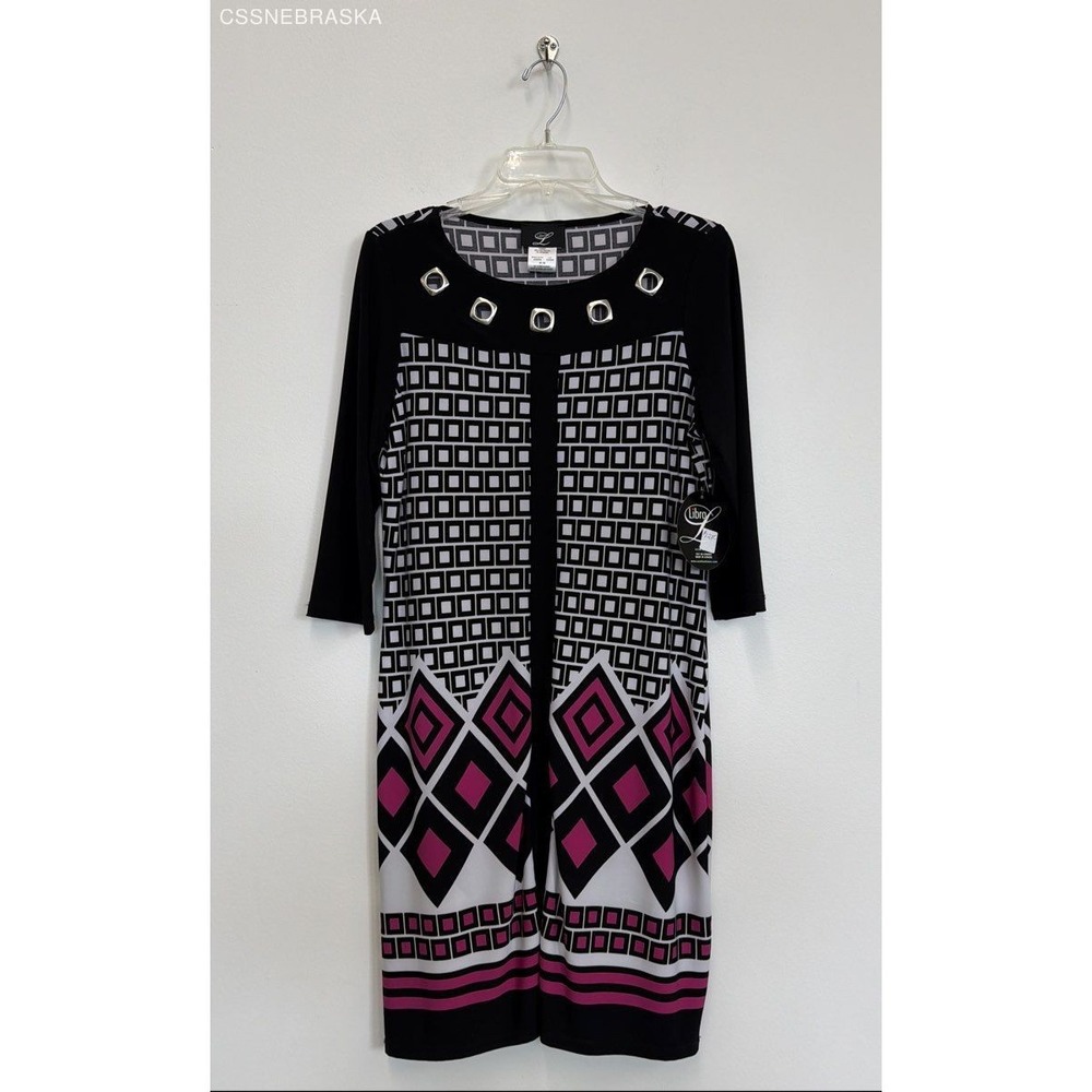 Libra Multicolor Womens Pink Black Geometric Sheath Dress - Size‎ M